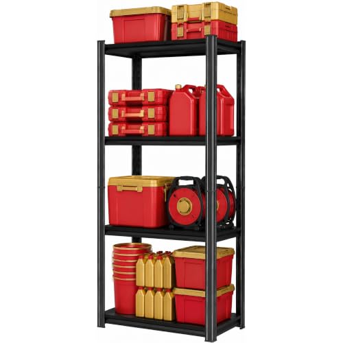 Image of Metal Garage Shelving Unit, Heavy Duty Adjustable Storage Shelves, Steel Shelving, 2000 lbs Capacity Shelves for Heavy Tools and Equipment, 4 Tier, 13.8 inch W x 11.8 inch D x 44.1 inch H