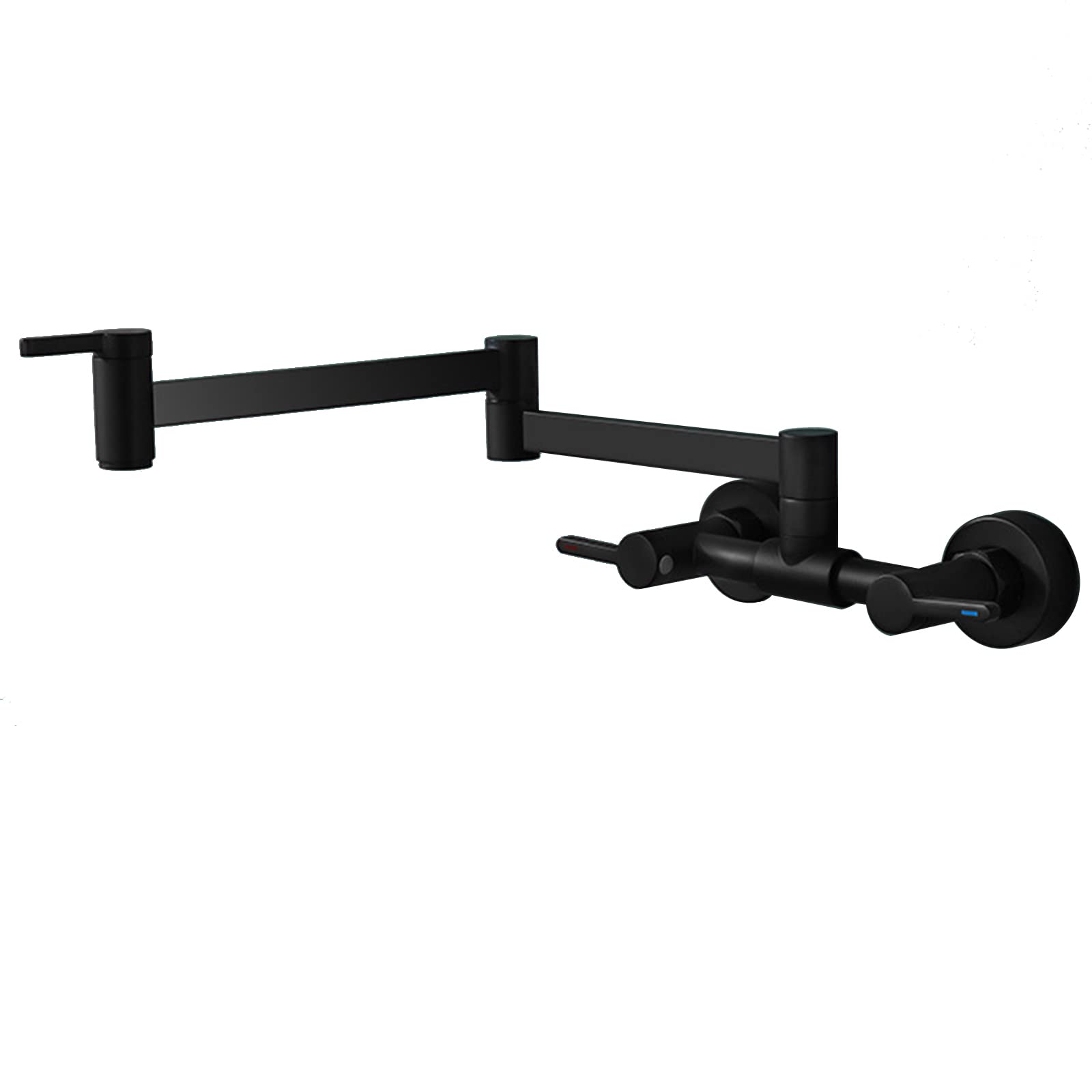 ASerZenith Pot Filler Kitchen Faucet Brass Folding Kitchen Sink Faucet With Swing Arm, Wall Mounted Double Hole Hot And Cold Water Kitchen Mixer Tap With 3 Handles,Black