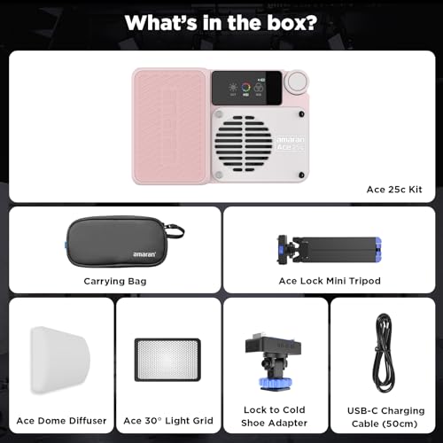 Image of Amaran Ace 25c Kit, Pocket RGBWW LED Light, Boost Mode Up to 32W, Full-Color Mini Video Light (2,300-10,000K), 1,171 Lux@1m at 5,600K, 4500mAh Battery with PD Charging for Mobile Creators (Pink)