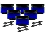 6 Cobalt Blue Low Profile 4 Oz Jars PET Plastic Empty Cosmetic Containers, Black Caps, Sugar Scrub, Powder, Body Cream, Lotion, Beads by Grand Parfums