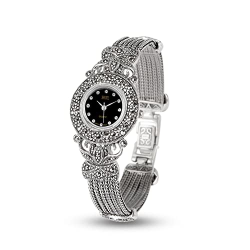 De la Mujer Estilo Vintage Marcasita Pulsera de plata de ley Ladies Reloj de pulsera