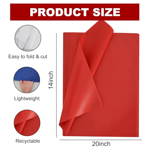 Image of BEISHIDA 100 Sheets White Blue Red Tissue Paper Bulk, Wrapping Tissue Paper for Gift Bags, 14 x 20 Inch Gift Wrap for Independence Day Birthday Wedding Graduation DIY Crafts Holiday Flowers