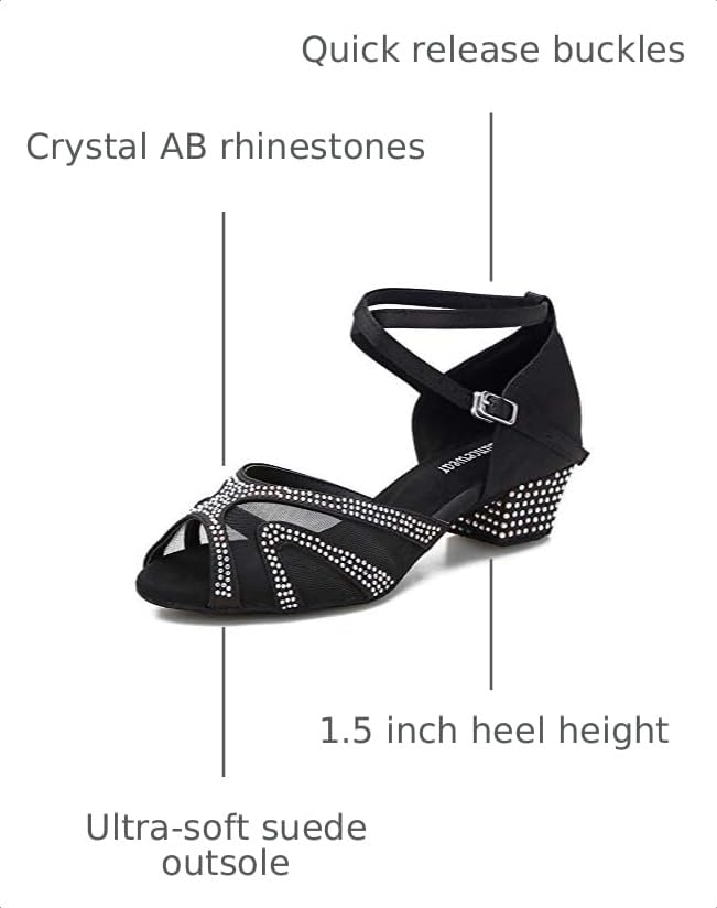 Image of TTdancewear Rhinestones Ballroom Dance Shoes Women Latin Salsa Bachata Performance Dance Shoes Suede Sole