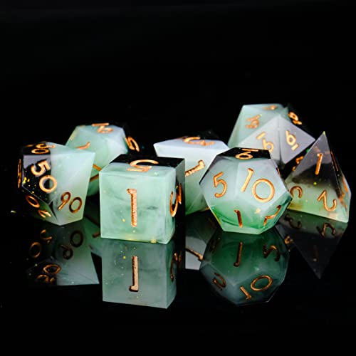 Cttasty Dice Set Resin Sharp Edge Dnd Dice Set Handmade 7Pcs Polyhedral Dice Set Dnd Rpg Mtg Role Playing Game Dice Set D&D Dice With Gift Case For Dnd Dungeons And Dragon Dice (Lnk Emerald) #TOP6
