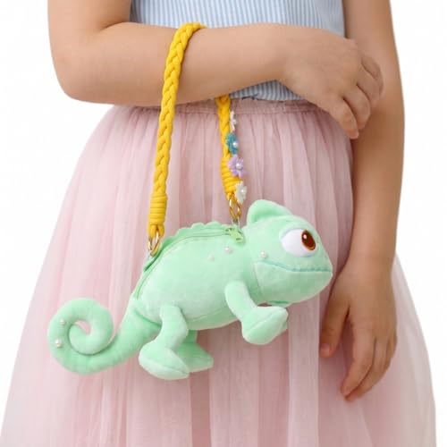 Giozakos Lizard Plush Toy and Shoulder Handbag - Chameleon Shape Fluffy Plush Detachable Strap Multi-Functional Storage 9.5 Inch Cute Fashion Accessory for Theme Parks and Daily Outings