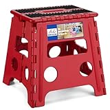 ACKO Folding Step Stool - 13' Height Premium Heavy Duty Foldable Stool for Kids and Adults, Kitchen Garden Bathroom Stepping Stool (1 Pack) Dot Red