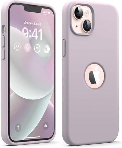 Image of Elzzi Microfiber Logo Cut Compatible for iPhone 13 Case Liquid Silicone Cases Non-Slip Full Body 4 Layer Protectives Shockproof Back with High Raised Camera Lips (Light Lilac)