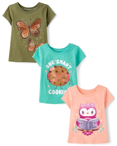 Image of The Children's Place Baby-Girls and Toddler School,Learning Short Sleeve Graphic T-Shirts,3 Pack