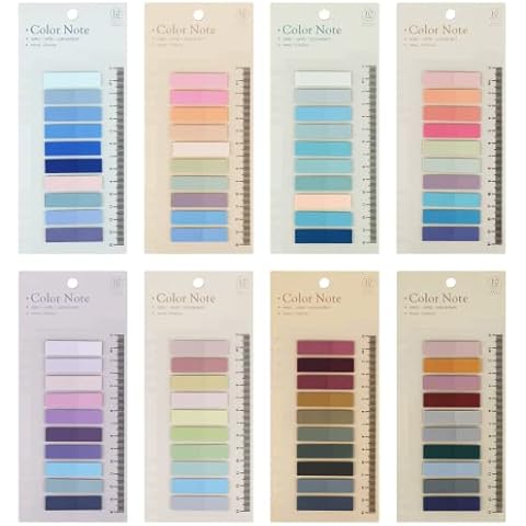Smarpau 8 Pack Sticky Tabs, 1600 Pieces Book Tabs Writable and Repositionable Index Tabs File Tabs Flags with Ruler, Morandi Colored Note Page Marker for Reading Notes, Books, Classify Files Cover