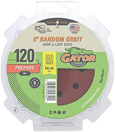 Gator 5-Inch 8-Hole Hook and Loop Red Resin Multi-Surface Sanding Disc 120 Grit 50 Pack