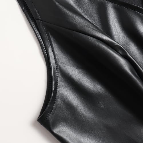 Women's Button Front PU Leather Vest Blazer3