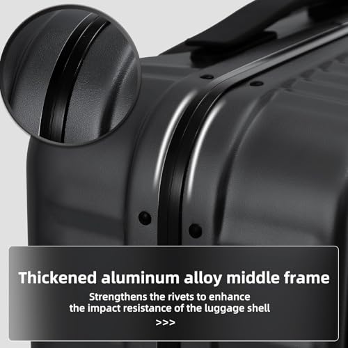 Image of Kaleenie 29 Inch Aluminum Checked Luggage with Side Opening Zipper, 40 * 37 * 77cm, 113L, Lightweight Hardshell ABS+PC Suitcase with TSA Lock, 360 Universal Wheels, Black