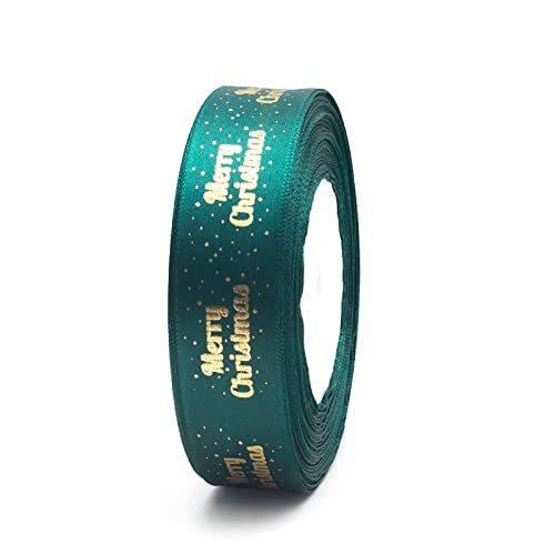 Satinband zum Verpacken von Geschenken, Ringelband, perfekt für Kränze, grüne Buchstaben, Bronzierung, 2,5 cm x 23 m Cover