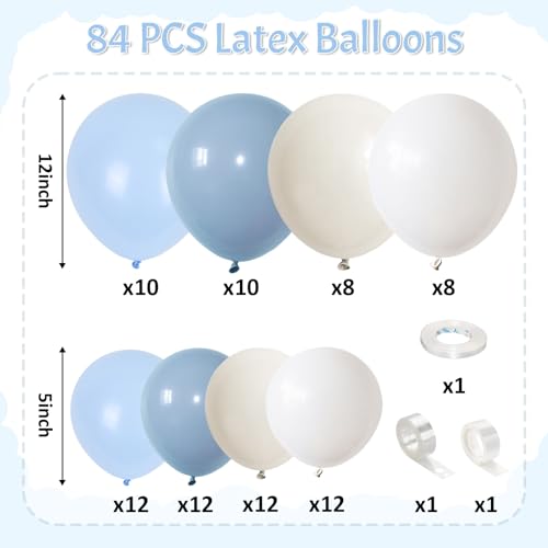Image of Dusty Blue Balloons Garland Arch Kit, Haze Blue Sand White Balloon Arch Kit, Pastel Blue Beige Balloon for Baby Shower Gender Reveal Birthday Engagement Wedding Bridal Shower Party Decorations
