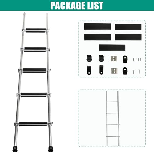 Image of 72 inch RV Bunk Ladder, 5 Step Integrated Aluminum Camper Bunk Bed Ladder with Anti-Slip Rubber Foot Pads, Sliver
