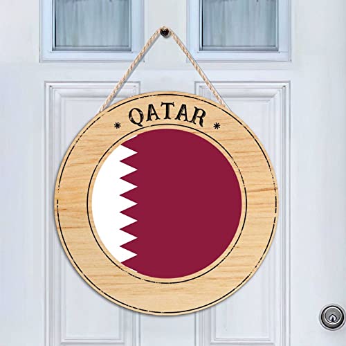 Cheyan Round Front Door Sign Qatar Wood Sign for Room Wall Decor Natural Wood Bedroom Living Room Hanging Rustic Farmhouse Decor 16"x16", Qatar Wood