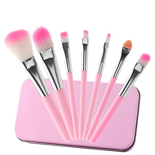 MWOOT 7 Piezas Juego de Pinceles de Maquillaje para Niñas uego de Maquillaje, Make Up Brushes Brochas de Maquillaje para Labios, Sombra de ojos, Polvos, Contorno Pinceles Cover