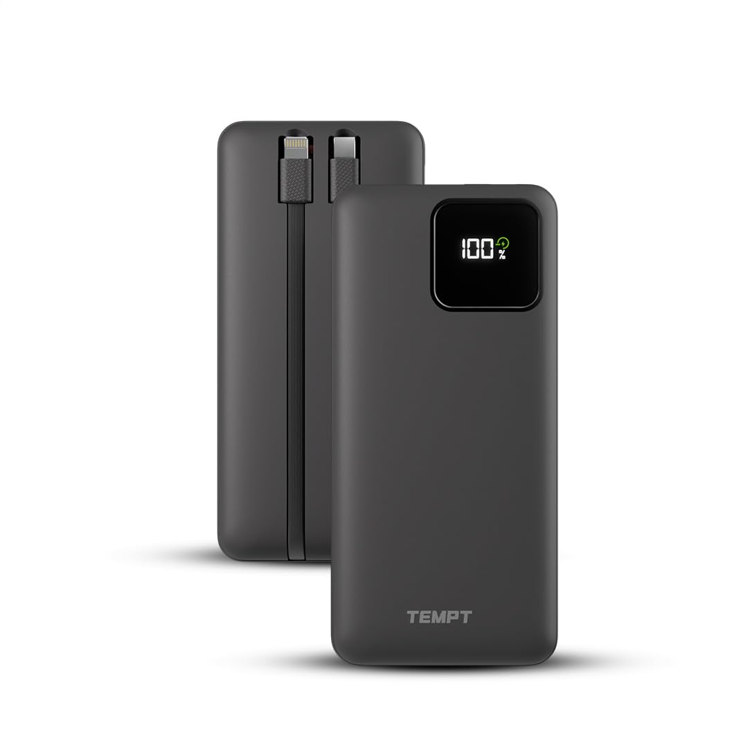 Tempt Joos QC PD 22.5W Power Bank | 10000mAH | 4 Output | Digital Display | 2 inbuilt Cable + 2 Ports | QC 4.0 PD 3.0 Fast Charge for Android and iPhone - Black-image-32