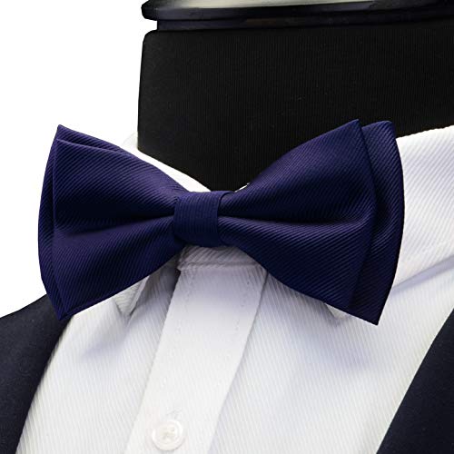 Image of GUSLESON Mens Solid Color Two Layer Pre-tied Bow Tie and Pocket Square Cufflink Set with Gift Box