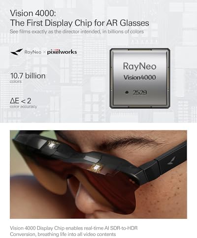 RayNeo Air 4 Pro AR/XR Glasses - 201" HDR10 Video Display, Vision 4000 Chip, Audio by Bang & Olufsen, 3D Movies & Gaming Smart Glasses for iPhone 17,16,15/Android/Switch 2/Mac/PS4/5 - 2