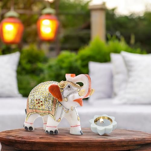 Diwali Gift Set with Handcrafted 5-Inch Marble Elephant & 3-Inch Marble Diya - Ideal for Home Decor, Vastu, Feng Shui, Weddings, Housewarming & Corporate Gifts — photo — 8 of 9