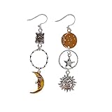 Sun Moon Star Dangle Earrings for Women Greek Mythology Asymmetric Long Drop Earrings Bohemian Gothic Moon and Star Earrings Vintage Statement Earrings Halloween Masquerade Cosplay Party Jewelry (Gold)