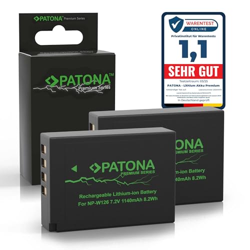 PATONA 2X Premium NP W126 Batería 1140mAh Compatible con Fujifilm FinePix HS50EXR HS30EXR X100F X100V X T1 X T2 X T3 X T20 X T30 II X Pro1 X Pro3 X E1 X E4 X A1 X A7 X H1 NPW126S W126