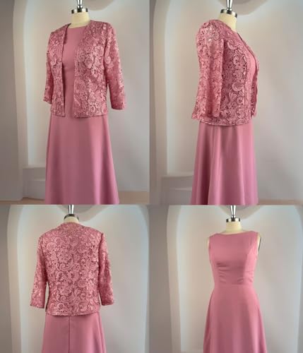 2 Pieces Mother of The Bride Dresses Laces Mother of The Groom Dress 3/4 Sleeve Long Formal Evening Gowns4