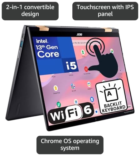 Image of Acer Chromebook Spin 714 14 inch Touchscreen FHD+ 2-in-1 Laptop, 13th Gen Intel 10-Core i5-1335U (Beat i7-1270P), 8GB LPDDR4X RAM, 128GB PCIe SSD, WiFi 6, Bluetooth 5.2, Backlit Keyboard, Chrome OS