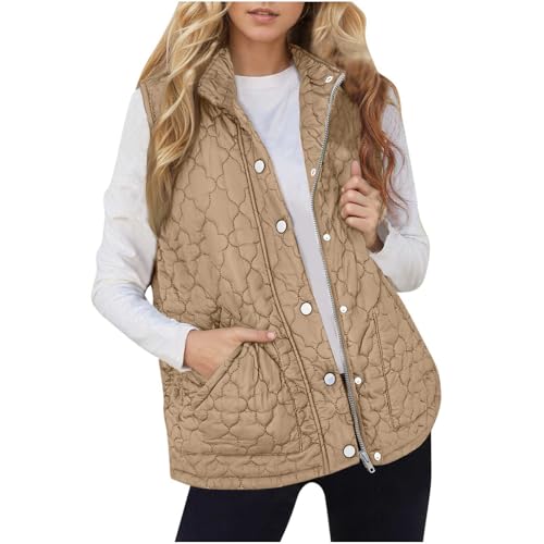 Image of TURWXGSO Padded Gilet for Women UK Lightweight Body Warmer Zip Button Waistcoat Winter Thermal Quilted Gilet Sleeveless Coat Softshell Vests Waterproof Windproof Sports Vest
