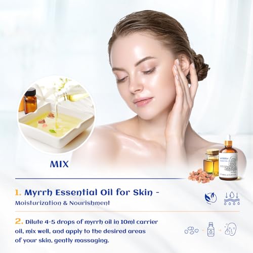 Image of HIQILI 100ML Myrrh Essential Oil for Skin, Diffuser & Candle, 100% Pure and Natural - 3.38 Fl Oz
