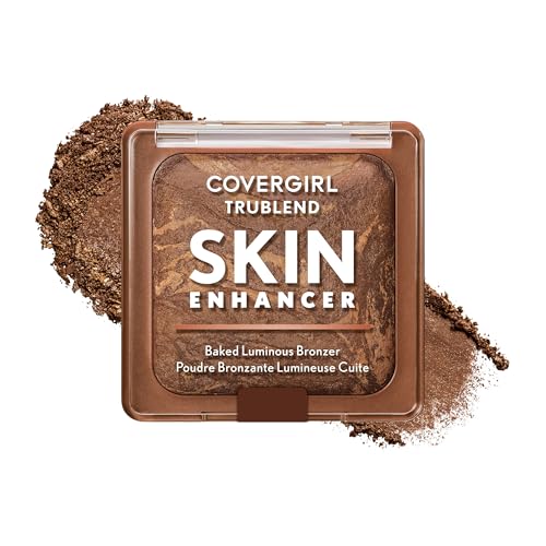 COVERGIRL TruBlend Skin Enhancer Baked Luminous Bronzer, with Hyaluronic Acid & White Rose Extract, Blends Seamlessly - 330 Sweet Espresso (Deep Bronze with Gold Swirls)