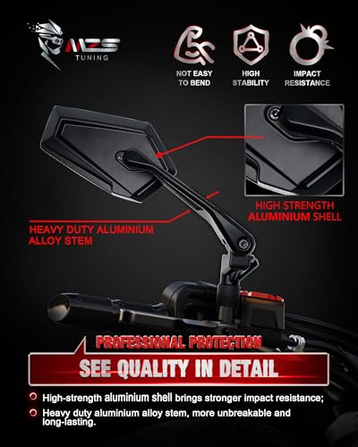 Image of MZS Motorcycle Mirrors for Handlebars, Anti-impact Foldable ATV Mirrors with CNC Mount, Universal 10mm 8mm Motorbike Rear View Side Mirror Black Compatible with Street Dirt Electric Adventure Bike