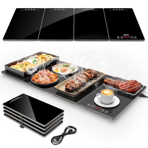 Image of FEPPO Electric Warming Tray, 4-in-1 Food Warmers for Parties Buffet with 10 Temp Settings and Timer, 33 inchx15 inch Glass Surface Warming Mat for Food, Modular Buffet Hot Plates for Catering and Gatherings