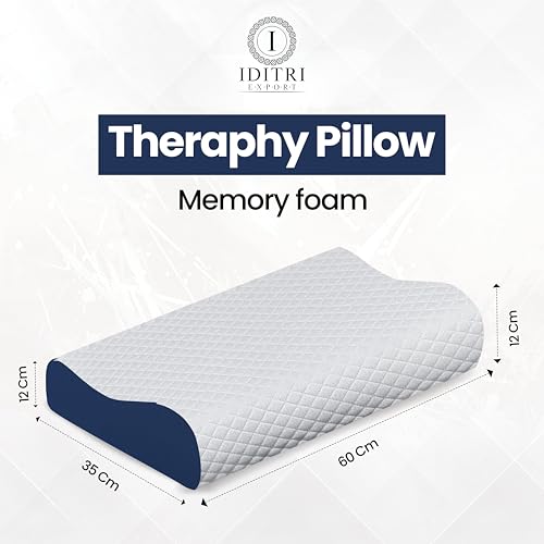 Image of Standard Cervical Pillow Set of 2, Memory Foam Contour for Neck and Shoulder Pain Relief, Ergonomic Design for Side and Back Sleepers, Breathable Blue Cover, 60 x 35 x 12 cm