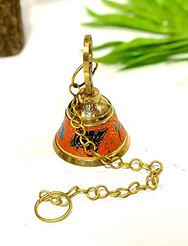 Image of DSH Pure Brass Hanging Bell with Chain for Temple Mandir Door Home Decorative Ringing Bell (Orange, 2)