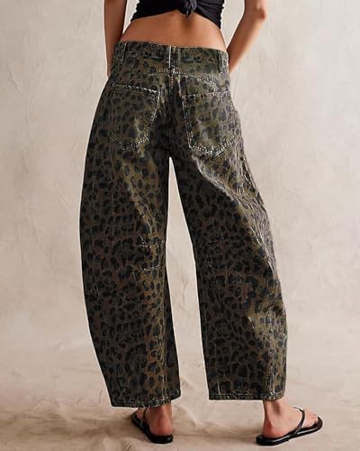 yoeasy Women's Mid Rise Baggy Barrel Jeans Leopard Printed Wide Leg Denim Ankle Pants Y2k Baggy Boyfriend Jeans3