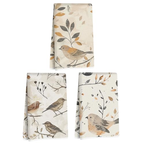 Image of Hanamiya Na 3 Pcs Vintage Birds Kitchen Towels, Vintage Artistic Decorative Absorbent Microfiber Dish Cloth Tea Towel, Durable Hand Towels for Farmhouse Home Bathroom, Bird Gifts