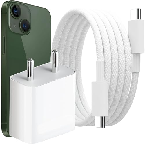 Image of KAIMENGLONG 20W PD Rapid Charger with USB-C to USB-C Braided Cable Compatible for iPhone 16 /15 & iPad 10th Gen Original Charging Speed (White)