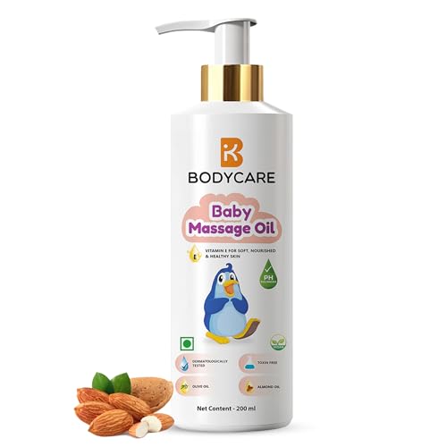 Image of BODYCARE Baby Massage Oil with Olive Oil, Almond Oil & Vitamin E | Dermatologically Tested, Vegan, Toxin-Free, pH Balanced & Nourishing Oil for Soft Baby Skin - 200ml