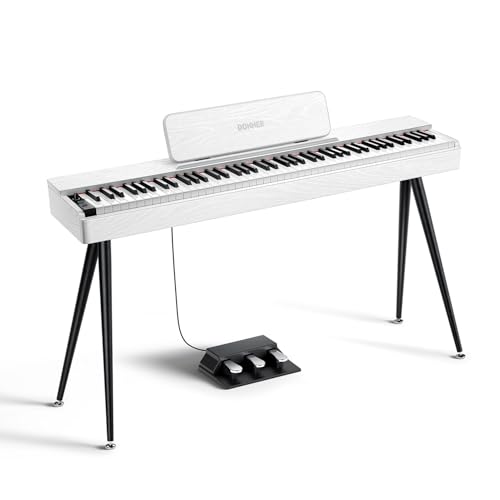Donner OURA S100 Digital Piano with 88 Key Graded Hammer Weighted Keyboard for Beginner, Full Size Electric Piano Keyboard with Bluetooth, 3 Original Demos, LOCAL OFF, 2×10 W, Piano Three Pedal,White