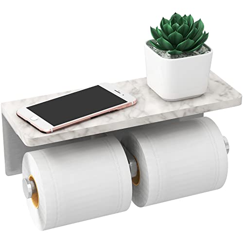Gypie Toilet Paper Holder with Marble Shelf, Double Brushed Nickel by Gypie - Used condition - US$35.46