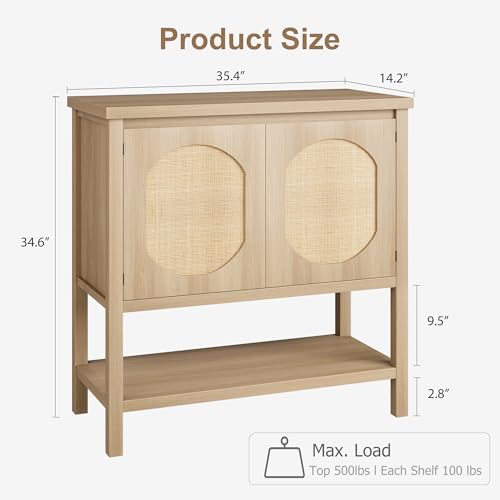 Farmhouse Console Table with 2-Door Storage, Storage Sofa Entryway Table with Shelf, Stylish Coffee Bar for Living Room & Office