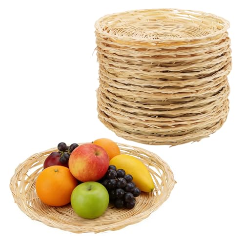 SOUJAP 15 PCS 9.8 inch Wicker Paper Plate Holders Bamboo Hand Weave Wicker Charger Plates for Picnic Party Home