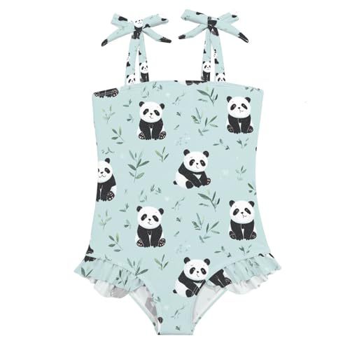 Zwlttyd Toddler Swimsuit Girl Panda Print Swimwear Bow Straps Ruffle Sling Adjustable One Piece Bathing Suits Beach Swimming Clothes