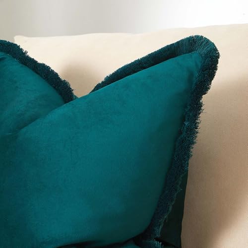 JUSPURBET Peacock Blue Decorative Velvet Fringe Throw Pillow Covers 16x24 Set of 2 Boho Soft Cushion Case for Home Decor Living Room Couch Sofa Bed by JUSPURBET - Used condition - Image 2