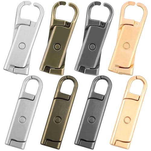 Zipper Pull Replacement 8 Pcs Metal Zipper Pull Tab Repair Kits for Luggage Jackets Purse Backpack Coat Suitcase Boot(Silver Bronze Gold Gun Black/Large)