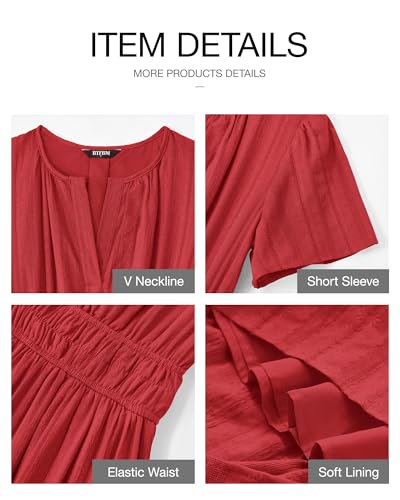 BTFBM Womens Summer 2026 Casual Midi Maxi Dresses Lightweight Short Sleeve V Neck Elastic Waist Boho Beach Dress Pockets - image 4