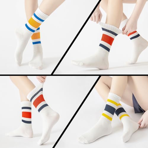 Striped Crew Socks Women Men Half Calf Black and White Retro Vintage Long Tube Casual Socks 6 Pairs4