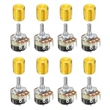 sourcing map Potenciómetros giratorios WH138 de 5 K Ohm, potenciómetros de resistencia variable de giro único de 3 pines con interruptor para regulación de velocidad del inversor, color dorado
